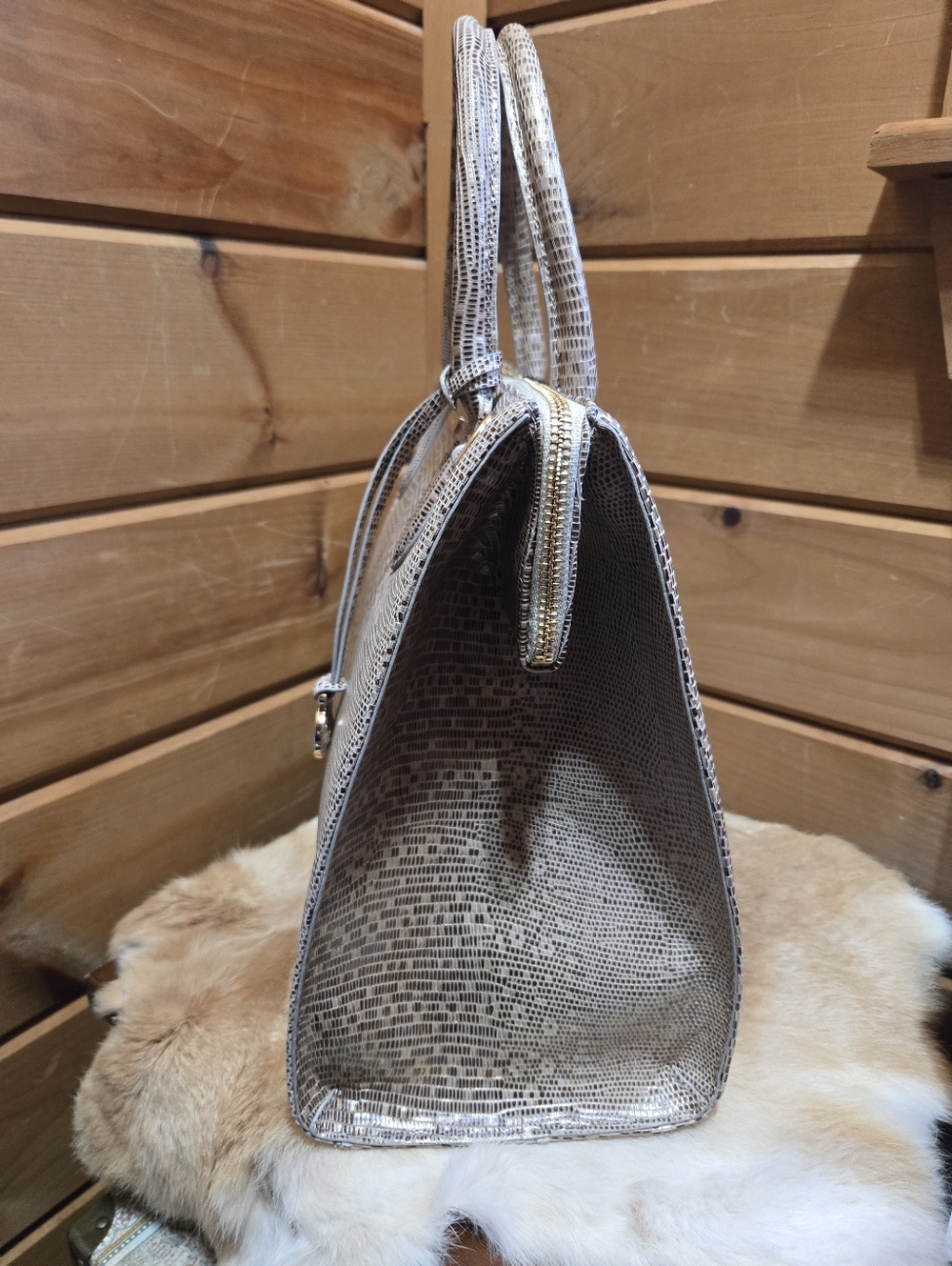 Brahmin Caroline Metallic Lizard-Embossed Satchel NWT - Picture 6 of 7